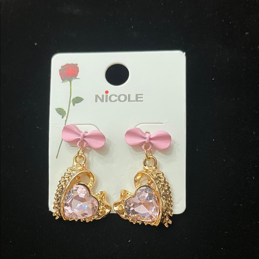 Nicole Gold and Pink Heart Earrings